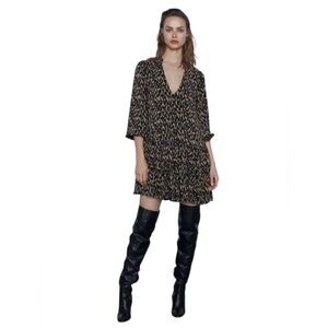 ZARA Leopard Print V-Neck Dress